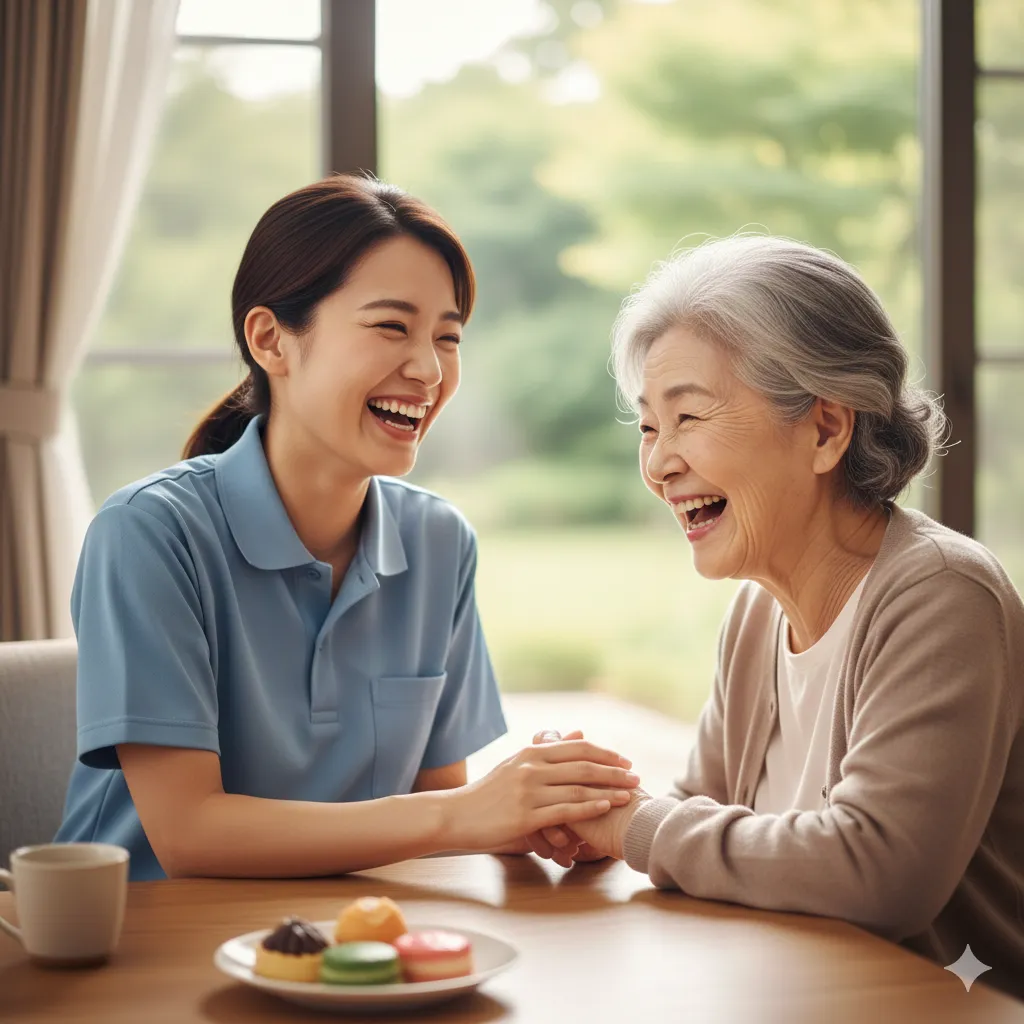 経験豊富なスタッフと高齢者のイラスト